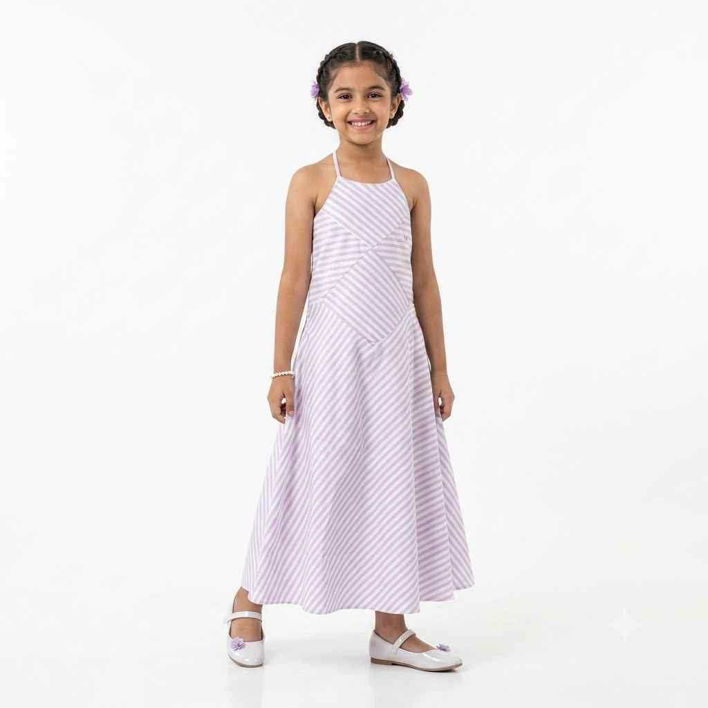 Noodle-Strape With Halter Neck Tie-Up Midi Dress